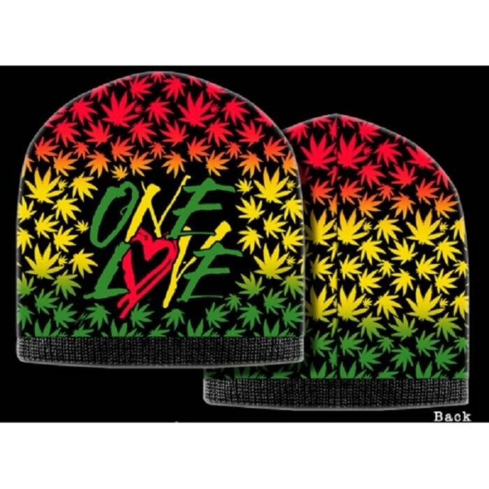 New Rasta One Love Hat Adult Gift Beanie Winter Pot Leaves Marijuana Soft Warm